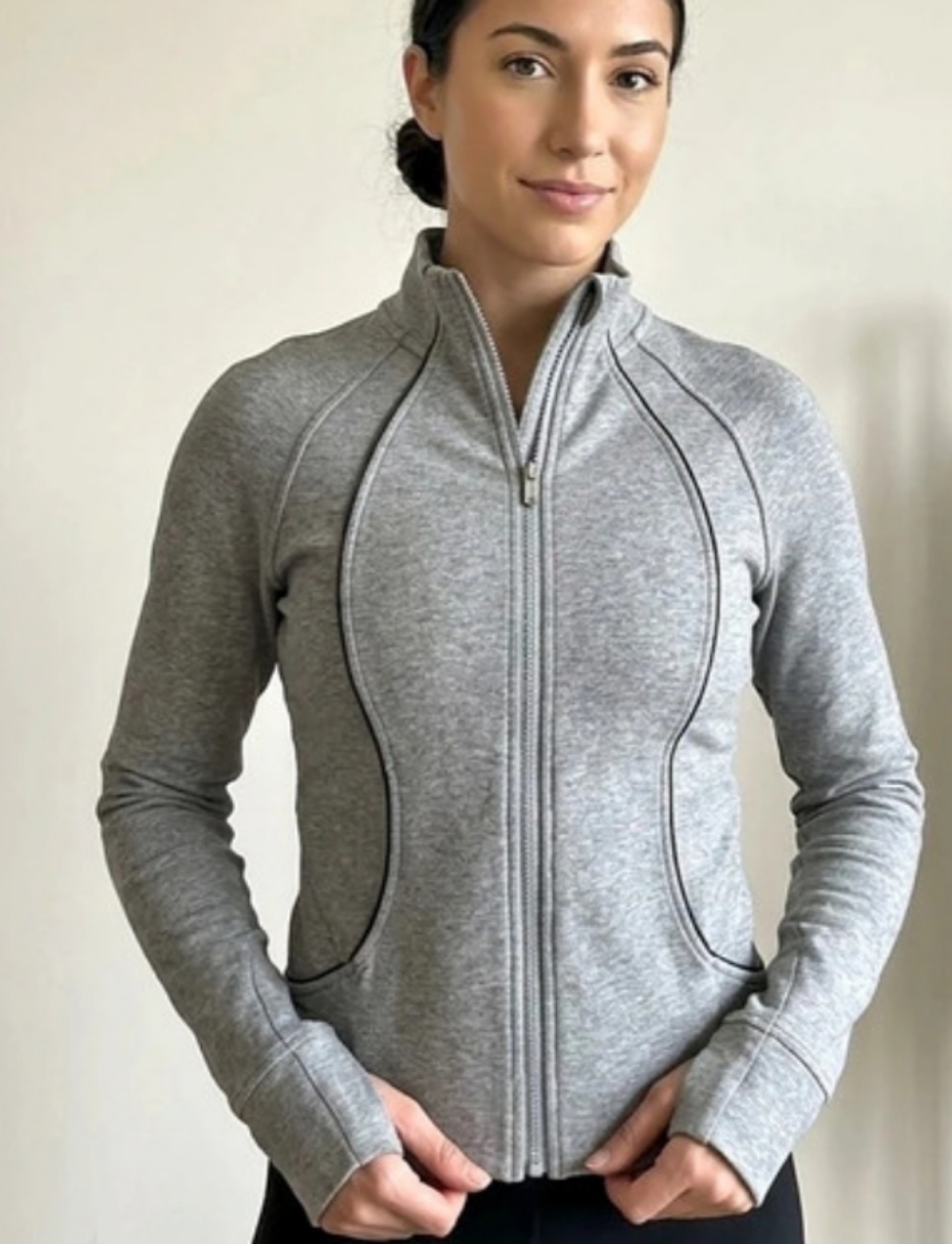 Lululemon Moment to Moment Jacket Spacer Knit Grey Black Piping - Size 6